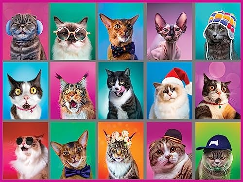 White Mountain 500 Piece Jigsaw Puzzle Funny Collage Cats Puzzles with Large Pieces Gift for Adults 18x24 Cat Portraits - Image 1
