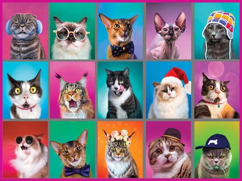 White Mountain 500 Piece Jigsaw Puzzle Funny Collage Cats Puzzles with Large Pieces Gift for Adults 18x24 Cat Portraits - Image 3
