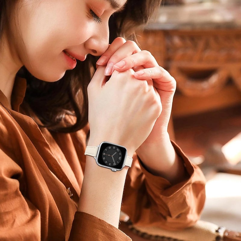 Ofrdncy Slim Leather Bands Compatible with Apple Watch Band 49mm 46mm 45mm 44mm 42mm 41mm 40mm 38mm, Top Grain Leather Thin Apple Watch Strap for iWatch Ultra 2/1 Series 1-11 SE - Image 5