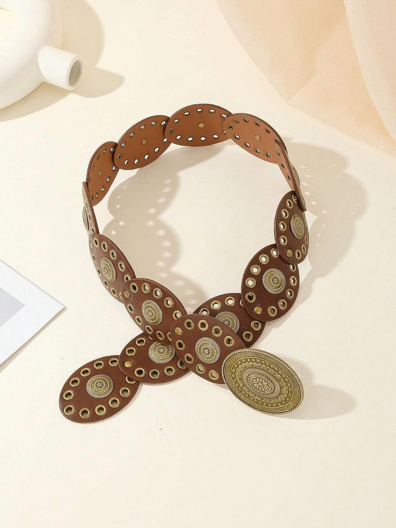 OVOY Womens Wide Western Cowboy Disc Belt Boho Disk Concho Country Waist Belts for Dress - Image 3