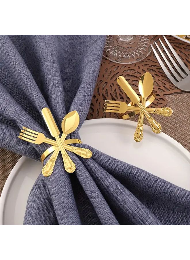 8 Pack Golden Cast Iron Napkin Rings Utensil Shaped Design For Dining Table - Image 2