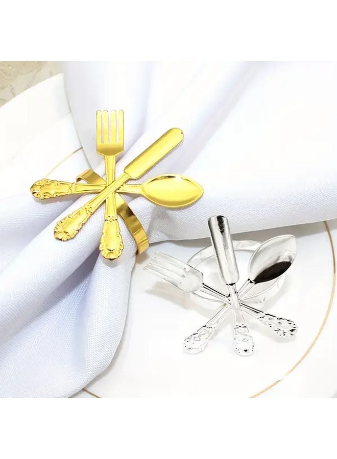 8 Pack Golden Cast Iron Napkin Rings Utensil Shaped Design For Dining Table - Image 4
