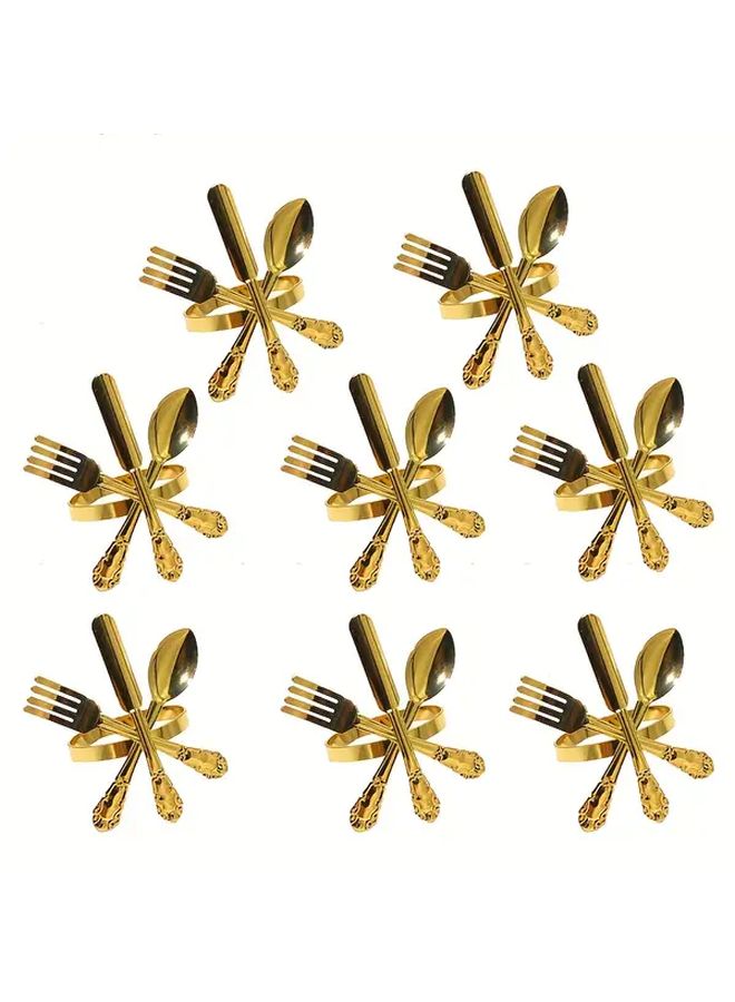 8 Pack Golden Cast Iron Napkin Rings Utensil Shaped Design For Dining Table - Image 1
