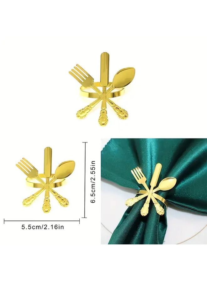 8 Pack Golden Cast Iron Napkin Rings Utensil Shaped Design For Dining Table - Image 3