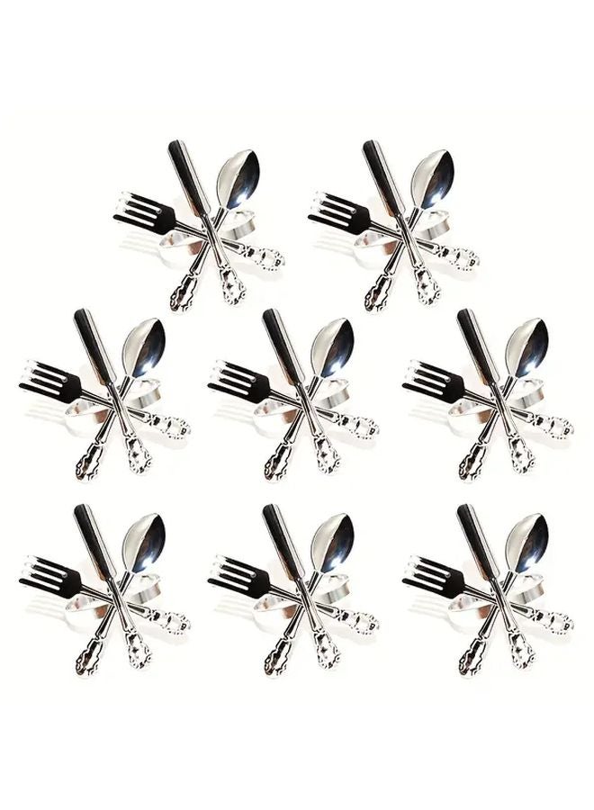 8 Pack Golden Cast Iron Napkin Rings Utensil Shaped Design For Dining Table - Image 5