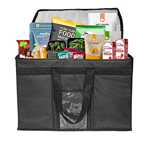Yalin XXXL Large Insulated Cooler Bag, Styrofoam Cooler of Keep Food Hot or Cold, Reusable Double Zipper Food Delivery Bag for Grocery Shopping, 23" W x 15" H x 14" D (Black, 3XL) - Image 3