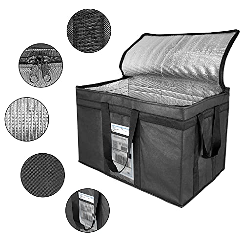 Yalin XXXL Large Insulated Cooler Bag, Styrofoam Cooler of Keep Food Hot or Cold, Reusable Double Zipper Food Delivery Bag for Grocery Shopping, 23" W x 15" H x 14" D (Black, 3XL) - Image 2