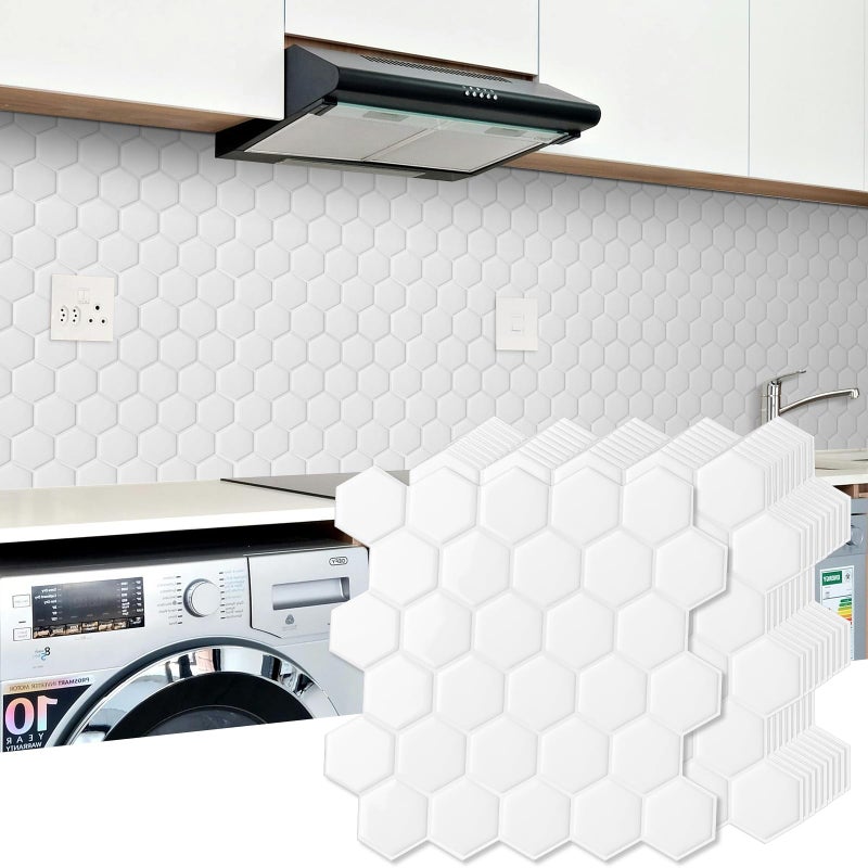 WalDecoo 10-Sheet Hexagon Peel and Stick Backsplash for Kitchen, New Upgrade Premium Extra Thicker Design 3D Self Adhesive Wall Tiles, Large Stick on Tiles for Kitchen and Bathroom (12" x 12") - Image 1