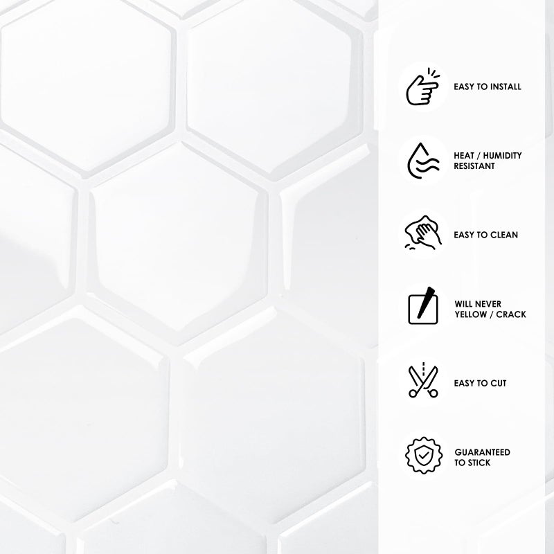 WalDecoo 10-Sheet Hexagon Peel and Stick Backsplash for Kitchen, New Upgrade Premium Extra Thicker Design 3D Self Adhesive Wall Tiles, Large Stick on Tiles for Kitchen and Bathroom (12" x 12") - Image 3