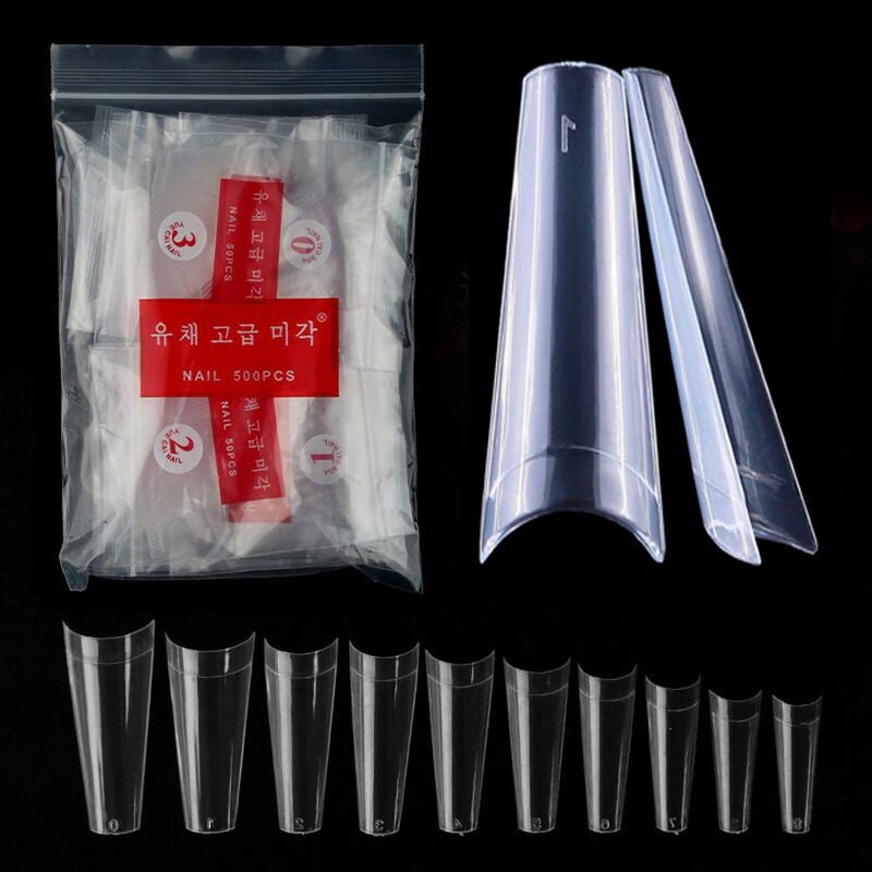 Clear Coffin Acrylic NailsFake Nail Coffin Shape Long 500PCS Half Cover Shaped Ballerina Nails TipsDIY Nail Salon Art 10 Size with Bag