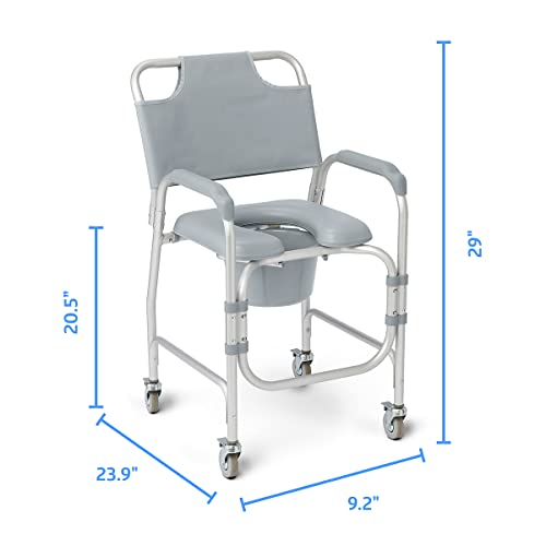Medline Aluminum Padded Shower Chair Commode with 4 Locking Casters 300 lbs Capacity For Restroom Bathroom Wheelchair Transfer to Toilet 1 Ct - Image 5