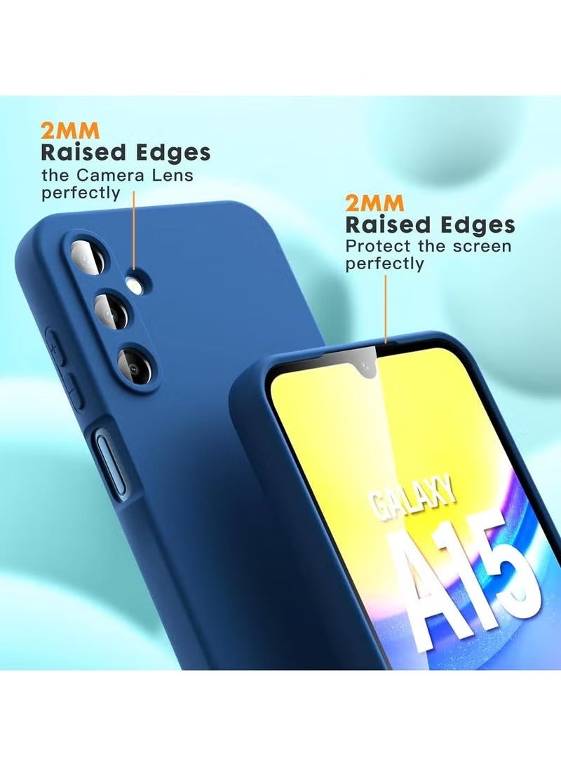 TIGER Samsung Galaxy A15 4G/5G Case with 2-Pack Tempered Glass Screen Protectors, Shockproof Liquid Silicone TPU Soft Back Cover, Anti-Slip Slim Fit Durable Protective Phone Case, 6.5-Inch, Blue, Scratch-Resistant, Anti-Fingerprint, Full Body Protection - Image 3