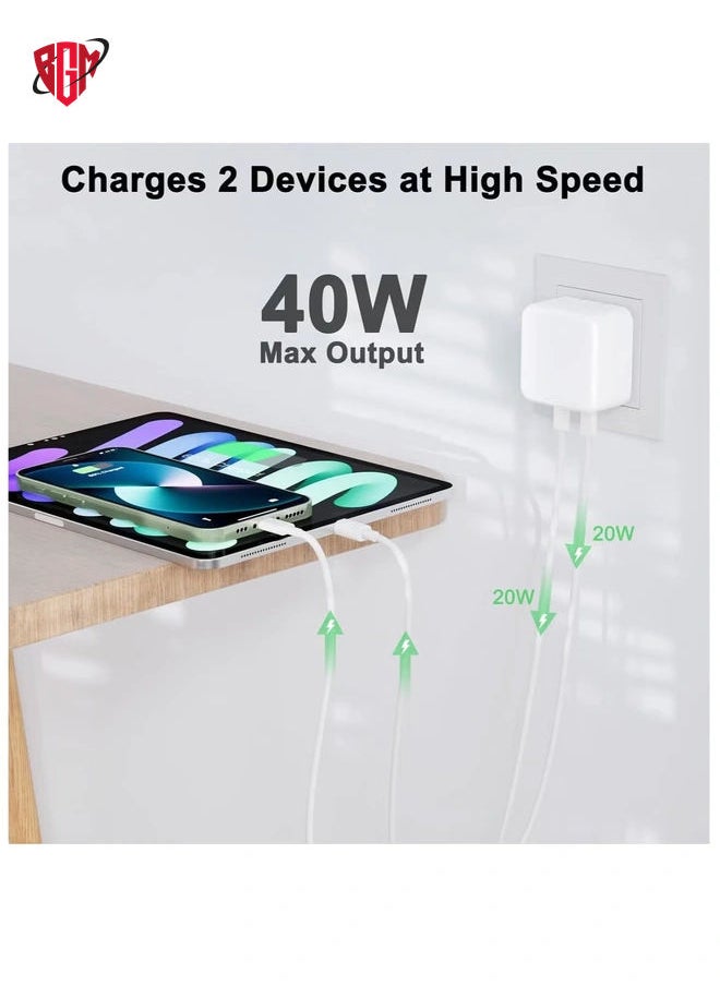 BGM - 35W Dual USB-C Fast Charger Plug | Power Adapter for iPhone 15/14/13/12/11, iPhone 14 Plus/Pro/Pro Max, Samsung, Tablets, Speakers, AirPods USB-C Plug for Fast Charging, Compact Design - Image 1