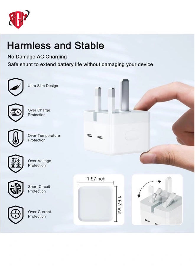 BGM - 35W Dual USB-C Fast Charger Plug | Power Adapter for iPhone 15/14/13/12/11, iPhone 14 Plus/Pro/Pro Max, Samsung, Tablets, Speakers, AirPods USB-C Plug for Fast Charging, Compact Design - Image 1
