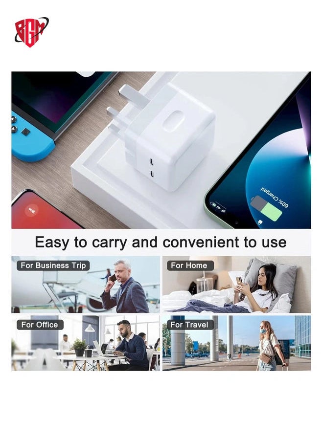 BGM - 35W Dual USB-C Fast Charger Plug | Power Adapter for iPhone 15/14/13/12/11, iPhone 14 Plus/Pro/Pro Max, Samsung, Tablets, Speakers, AirPods USB-C Plug for Fast Charging, Compact Design - Image 1