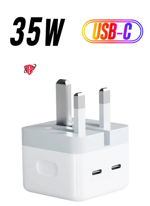 35W Dual USB-C Fast Charger Plug | Power Adapter for iPhone 15/14/13/12/11, iPhone 14 Plus/Pro/Pro Max, Samsung, Tablets, Speakers, AirPods USB-C Plug for Fast Charging, Compact Design