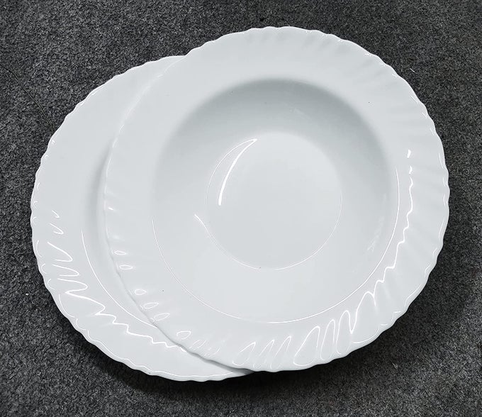 FLUTED DEEP PASTA PLATE SET OF 6 PCS PLAINSNOW WHITE8 INCHSOUPRICEGRAVY PLATE OPALGLASS