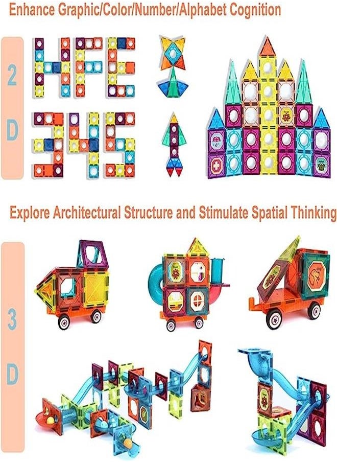 107 Pcs Marble Run Magnetic Tiles Race Track Building Blocks Building &Learning Educational Construction Toy Play Set for Kids Gift Boys Girls Ages 3 4 5 6 7 8+ Years Old Toys  - Image 3
