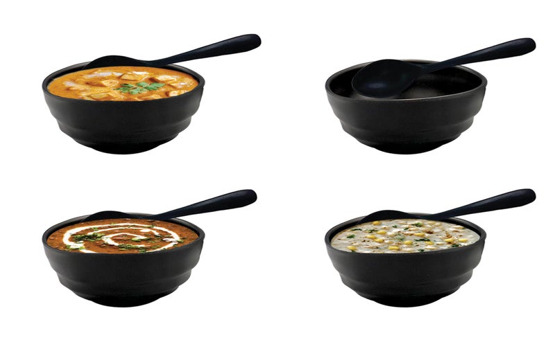 ZIDO 4 Pcs. Melamine Multipurpose Serving Bowl with Spoons for Snacks, Salad, Soup, Ice Cream, Gravies, Vegetables, Namkeen, Cereal, Fruits, Maggi, Pasta, Dry Fruits, Desert etc - Image 1