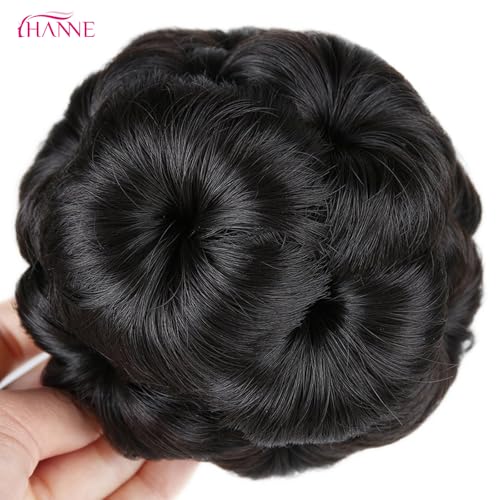 HANNE Hair Buns Hair Pieces for Women Fake Hair Bun Extension Hairs Chignon Pony Tail Bun Artificial Synthetic Tress Claw In Ponytail Hair Extension Women's Hairpiece (Natural Black) - Image 2
