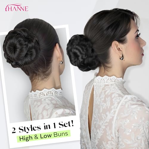 HANNE Hair Buns Hair Pieces for Women Fake Hair Bun Extension Hairs Chignon Pony Tail Bun Artificial Synthetic Tress Claw In Ponytail Hair Extension Women's Hairpiece (Natural Black) - Image 5