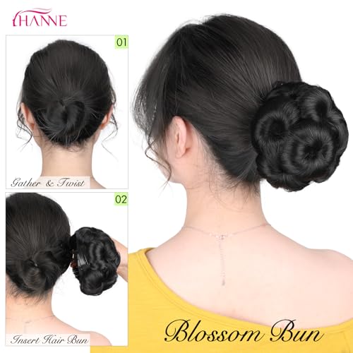 HANNE Hair Buns Hair Pieces for Women Fake Hair Bun Extension Hairs Chignon Pony Tail Bun Artificial Synthetic Tress Claw In Ponytail Hair Extension Women's Hairpiece (Natural Black) - Image 4