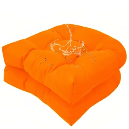 TESICA Set of 2 Outdoor Indoor U Shaped Wicker Seat Cushion Decorative Orange Tufted Chair Pads Chair Cushions Set for Patio Garden Home Office Furniture - Image 1