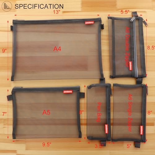 pendancy Mesh Zipper Pouch 5pcs Lightweight Nylon File Folders Document Organizer Cosmetic Bags Accessories Storage for Travel and Office Supplies (Grey, A4 A5 A6) - Image 2