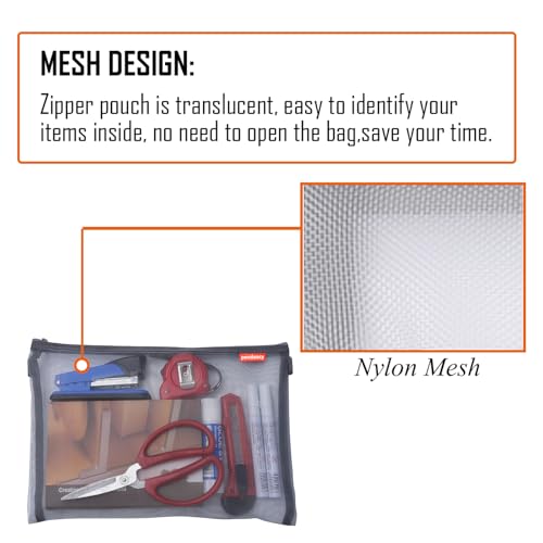 pendancy Mesh Zipper Pouch 5pcs Lightweight Nylon File Folders Document Organizer Cosmetic Bags Accessories Storage for Travel and Office Supplies (Grey, A4 A5 A6) - Image 3