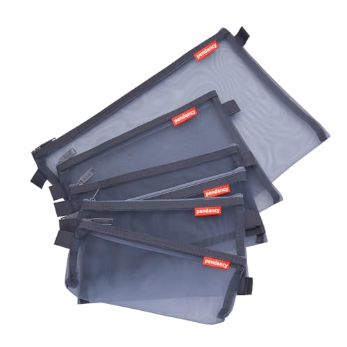 pendancy Mesh Zipper Pouch 5pcs Lightweight Nylon File Folders Document Organizer Cosmetic Bags Accessories Storage for Travel and Office Supplies (Grey, A4 A5 A6) - Image 1