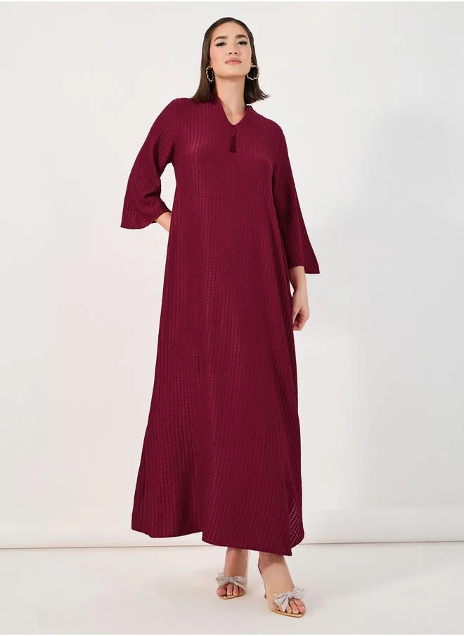 Styli Textured Jalabiya with Tassel Detail