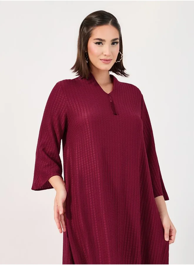 Styli Textured Jalabiya with Tassel Detail