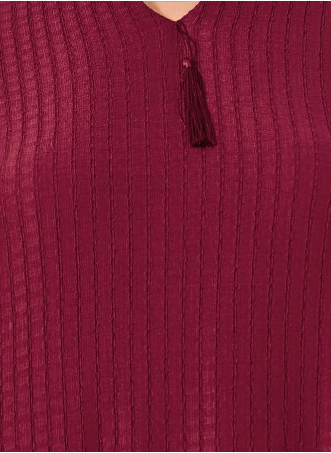 Styli Textured Jalabiya with Tassel Detail
