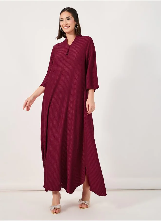 Styli Textured Jalabiya with Tassel Detail