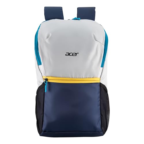 Acer Pulse Lightweight Rich Polyster PU Coated Water-Resistant Backpack, Padded Laptop Sleeve fits up to 15.6 inch, Front Pocket, 2 Side Bottle mesh, Cushioned Straps, Trendy Silver & Navy Blue Color - Image 1
