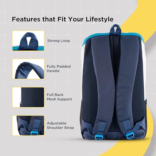 Acer Pulse Lightweight Rich Polyster PU Coated Water-Resistant Backpack, Padded Laptop Sleeve fits up to 15.6 inch, Front Pocket, 2 Side Bottle mesh, Cushioned Straps, Trendy Silver & Navy Blue Color - Image 3