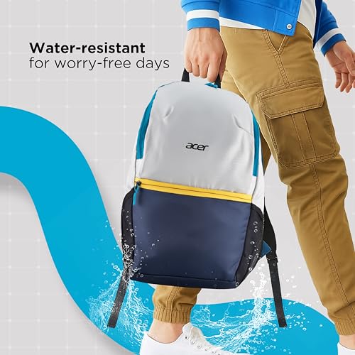 Acer Pulse Lightweight Rich Polyster PU Coated Water-Resistant Backpack, Padded Laptop Sleeve fits up to 15.6 inch, Front Pocket, 2 Side Bottle mesh, Cushioned Straps, Trendy Silver & Navy Blue Color - Image 5
