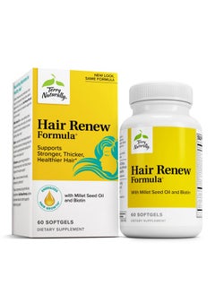 Terry Naturally Hair Renew Formula - Hair Growth Support Supplement with Horsetail Biotin & Folic Acid - Millet Seed Oil for Keratin Production Support - 60 Softgels