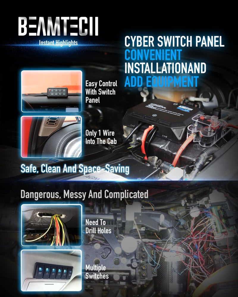BEAMTECH لوحة مفاتيح BEAMTECH 8 Gang، مفتاح متعدد الوظائف RGB، نظام تحكم في الدائرة النبضية المؤقتة، صندوق ريلاي مساعد، مفتاح تحكم باللمس، وحدة تحكم إضاءة LED للسيارات ATV UTV الشاحنات الفان - Image 4