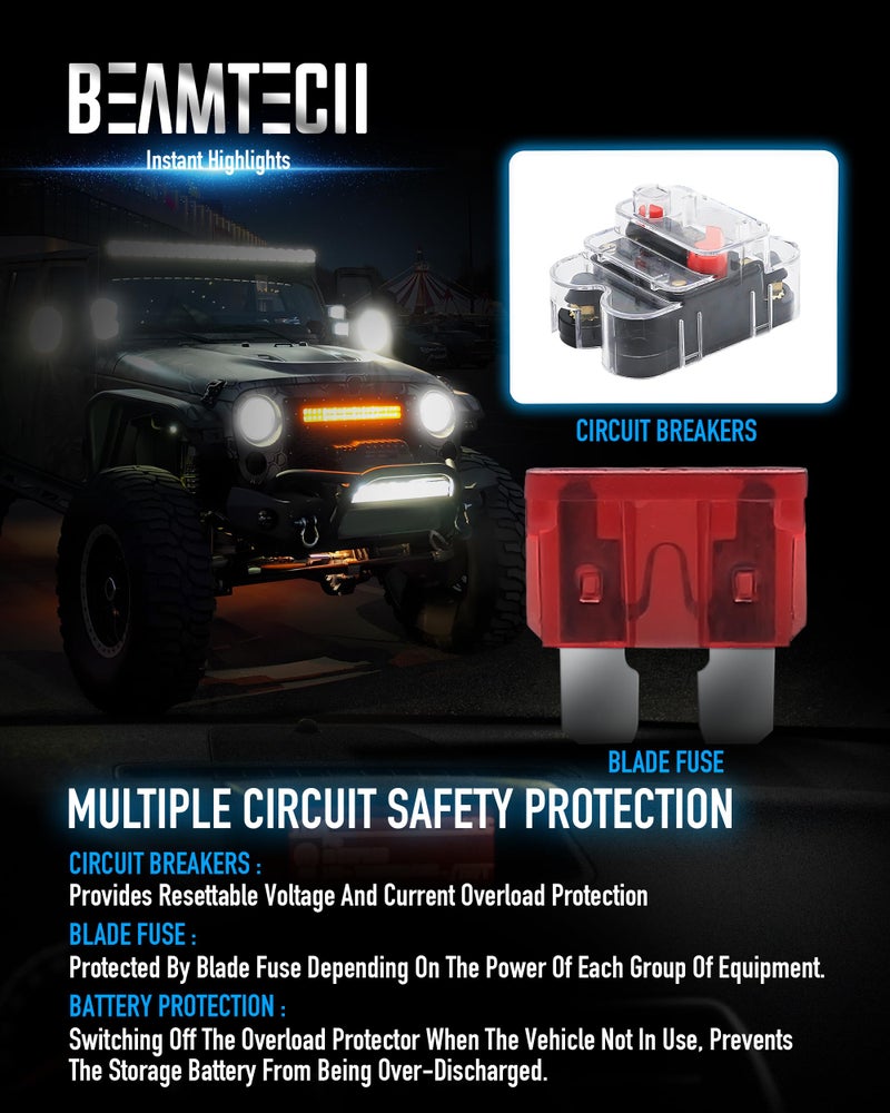 BEAMTECH لوحة مفاتيح BEAMTECH 8 Gang، مفتاح متعدد الوظائف RGB، نظام تحكم في الدائرة النبضية المؤقتة، صندوق ريلاي مساعد، مفتاح تحكم باللمس، وحدة تحكم إضاءة LED للسيارات ATV UTV الشاحنات الفان - Image 5