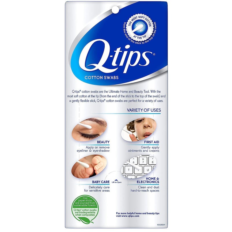 Q-tips عصي قطن Q-tips للعناية بالنظافة والجمال - عصا قطن أصلية مصنوعة من 100% قطن - 625 قطعة (عبوة من 2) - Image 2