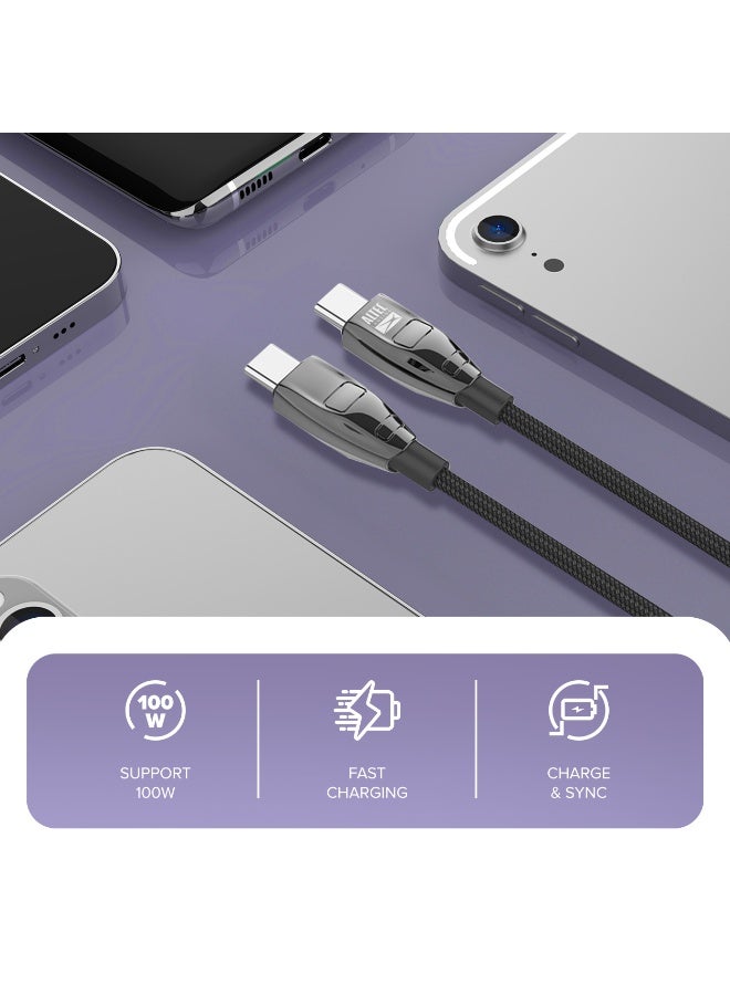 ألتك لانسينج كابل USB-C مضفر بطول 1.2 متر، شحن سريع بقوة 100 واط، كابل USB-C متين متوافق مع سامسونج جالاكسي، وسلسلة آيفون 15/16/17، وآيباد برو، وماك بوك، أسود - Image 4
