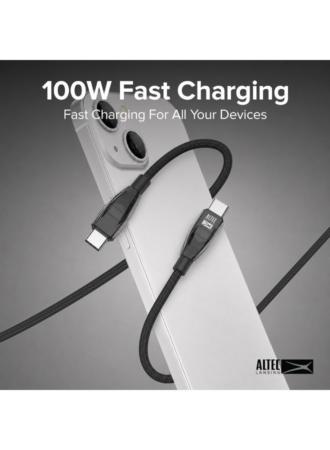 ألتك لانسينج كابل USB-C مضفر بطول 1.2 متر، شحن سريع بقوة 100 واط، كابل USB-C متين متوافق مع سامسونج جالاكسي، وسلسلة آيفون 15/16/17، وآيباد برو، وماك بوك، أسود - Image 5