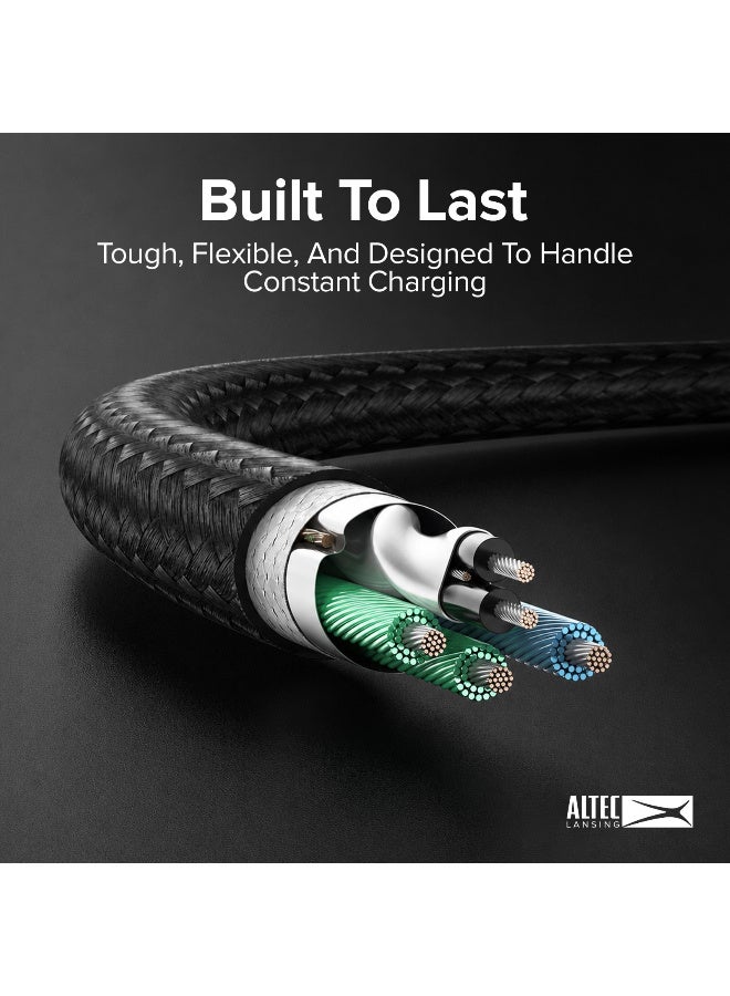 ألتك لانسينج كابل USB-C مضفر بطول 1.2 متر، شحن سريع بقوة 100 واط، كابل USB-C متين متوافق مع سامسونج جالاكسي، وسلسلة آيفون 15/16/17، وآيباد برو، وماك بوك، أسود - Image 3