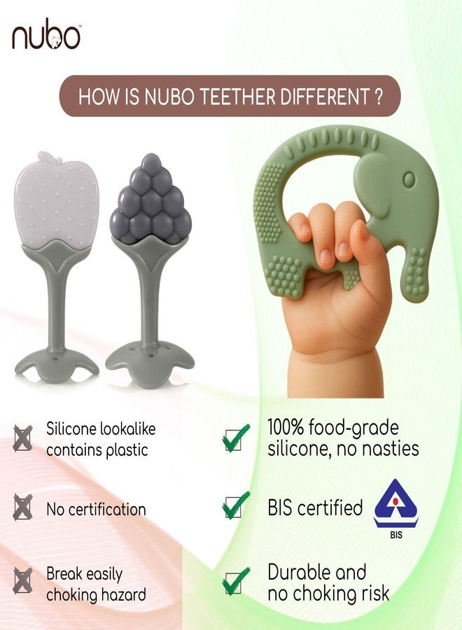 Nubokind Silicone Baby Teether Ring Set | BIS Certified Multi-Textured Soft Chew Toy for Newborn | for 3, 6, 9, 12 Months + | BPA Free | Molar Relief Easy Grip | Safe Made in India | Pack of 2 - Image 3