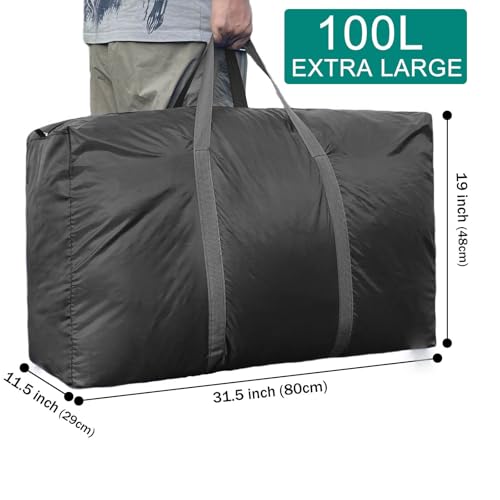 Peyorom 100L Extra Large Storage Bags Big Moving Bags with Strong Zippers Carrying Handles Packing Bags for Moving Storage Travel and Camping Storage Totes For Space Saving Black 4 Pack - Image 3