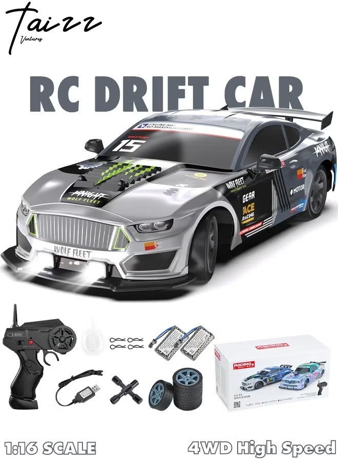 1:16 مقياس للتحكم عن بعد سيارة RC Drift Car 4WD 18KM / H سيارة نموذجية عالية السرعة 2.4 جيجا هرتز مع أضواء LED رذاذ الإطارات المطاطية سباق لعبة رياضية سيارة للبالغين والأولاد والبنات هدية أطفال 2 قطعة بطاريات قابلة لإعادة الشحن - أخضر