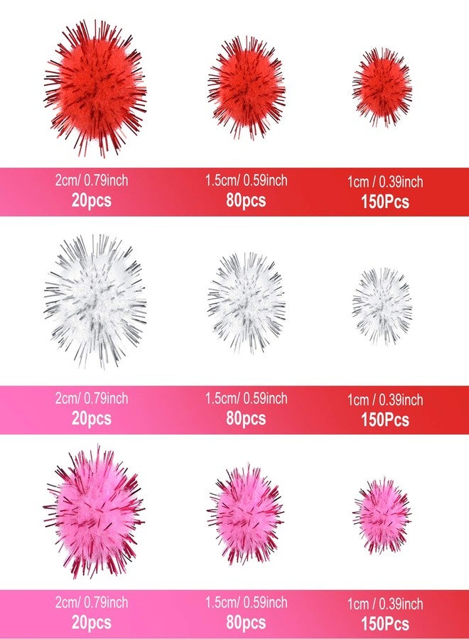 MIAHART 750 Pcs Valentines Crafts Pom Poms Glitter Fluffy Pom Poms for DIY Craft Making Valentine's Day Party Decorations, 3 Sizes 3 Colors - Image 2