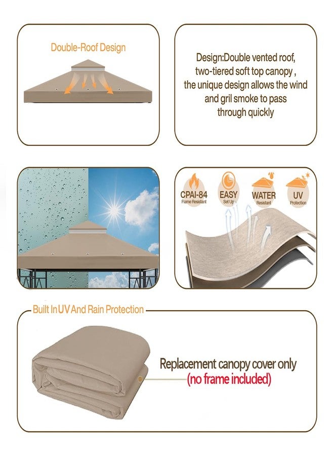 Morikoro 119''x119'' Canopy Replacement Top Double Tiered Gazebo Cover for Yard, Patio & Garden Durable Sunshade Replacement(No Frame)(Khaki) - Image 4