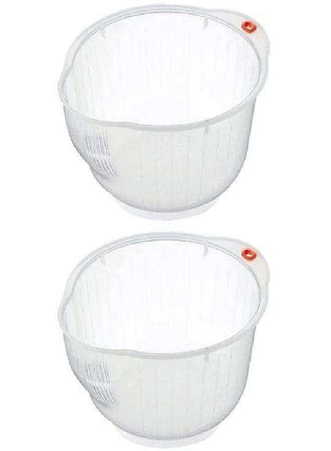 Inomata Japanese Rice Washing Bowl with Side and Bottom Drainers, Clear Limited Edition (Pack of 2) - Image 1